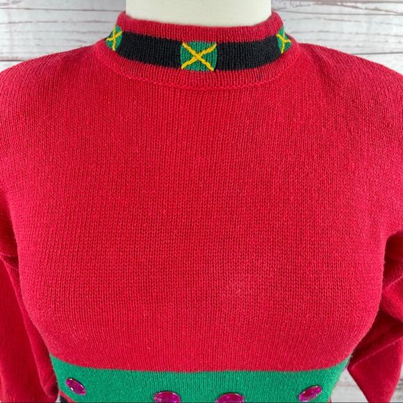 P'Galli Designs elf red rhinestone sweater - Picture 5 of 13